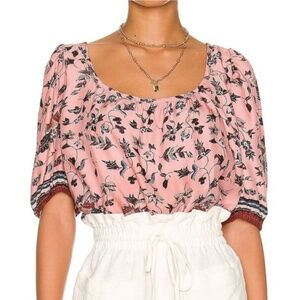 Natalie Martin x Revolve Kelly Top Lotus Floral Print Champagne Blouse